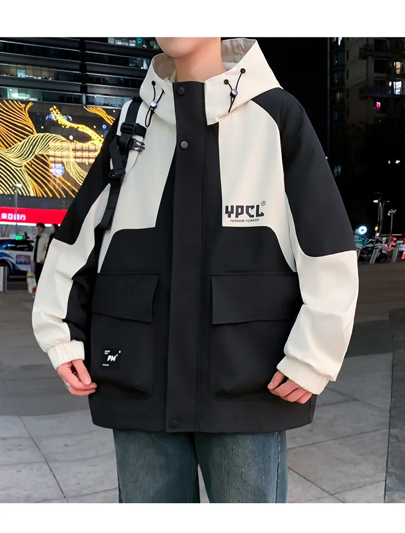 Lässige Herren-Kapuzenjacken 2026 Frühling Herbst Jugend Streetwear Mode Reißverschluss Cargo-Mantel Outdoor Loose Windbreaker Oberbekleidung – Detail 10