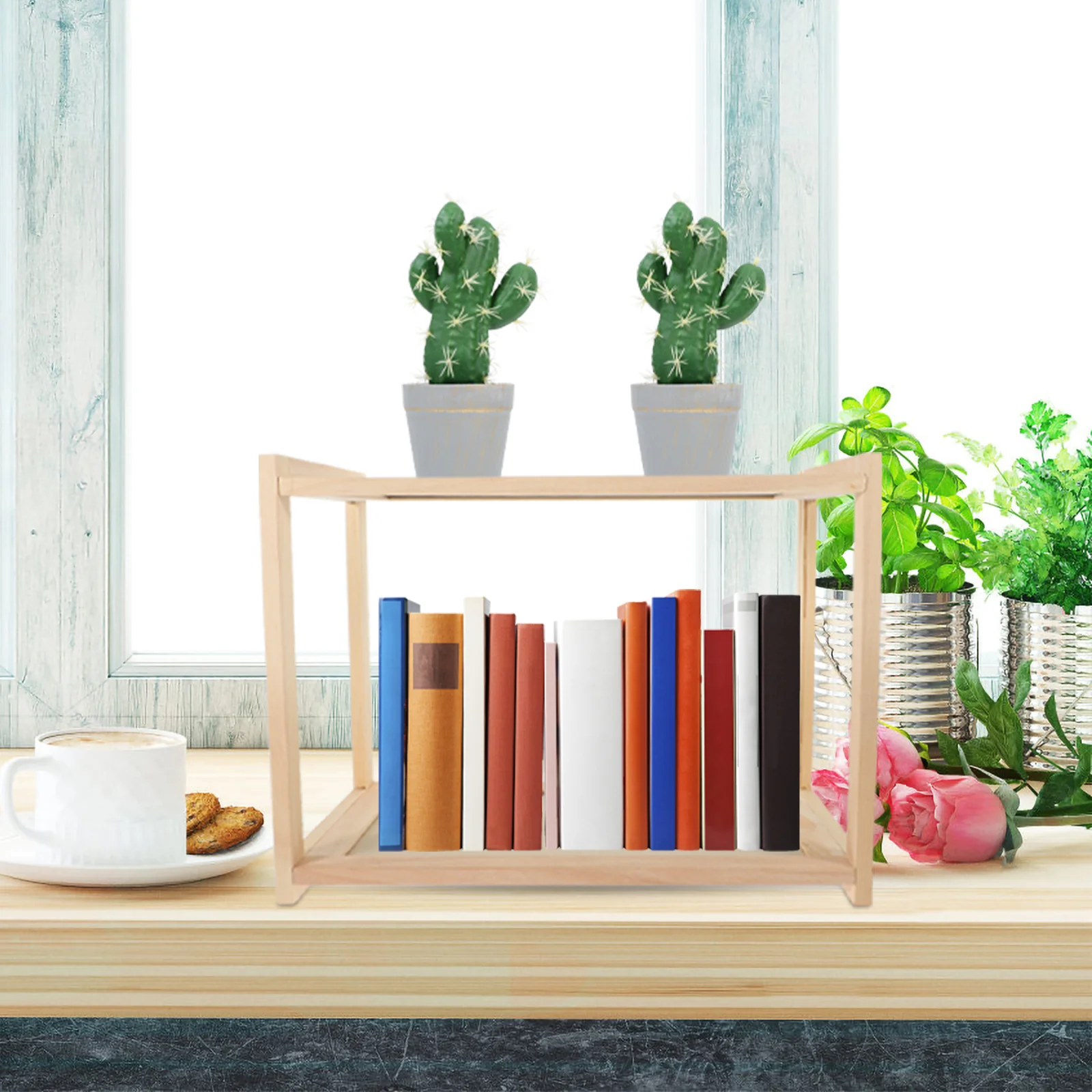 

Desktop Magazine Storage Organizer Office Books Storage Rack Wood Display Bookshelf