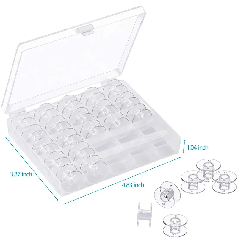 25Pcs Bobbins Sewing Machine Empty Bobbins Spools Storage Box Plastic