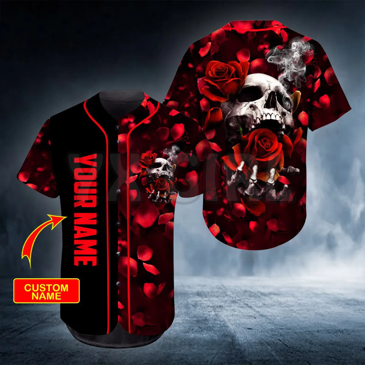 Rose Blood Skull Custom You Name Baseball Jersey Shirt Love Skull Gift 3D Printed Men's Shirt Casual Shirts hip hop Tops custom tenology hlth car ith energize blood cells