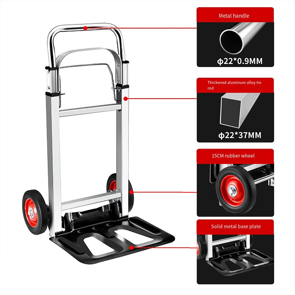 Folding Sack Truck Portable Dolly Cart Long Telescoping Handle Aluminum Moving Trolley Multifunctional for Moving and Travel