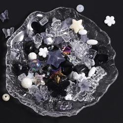 Charming Acrylic Beads Set - Floral, Butterfly & Heart Designs for DIY Jewelry & Crafts, 50g (Black white)