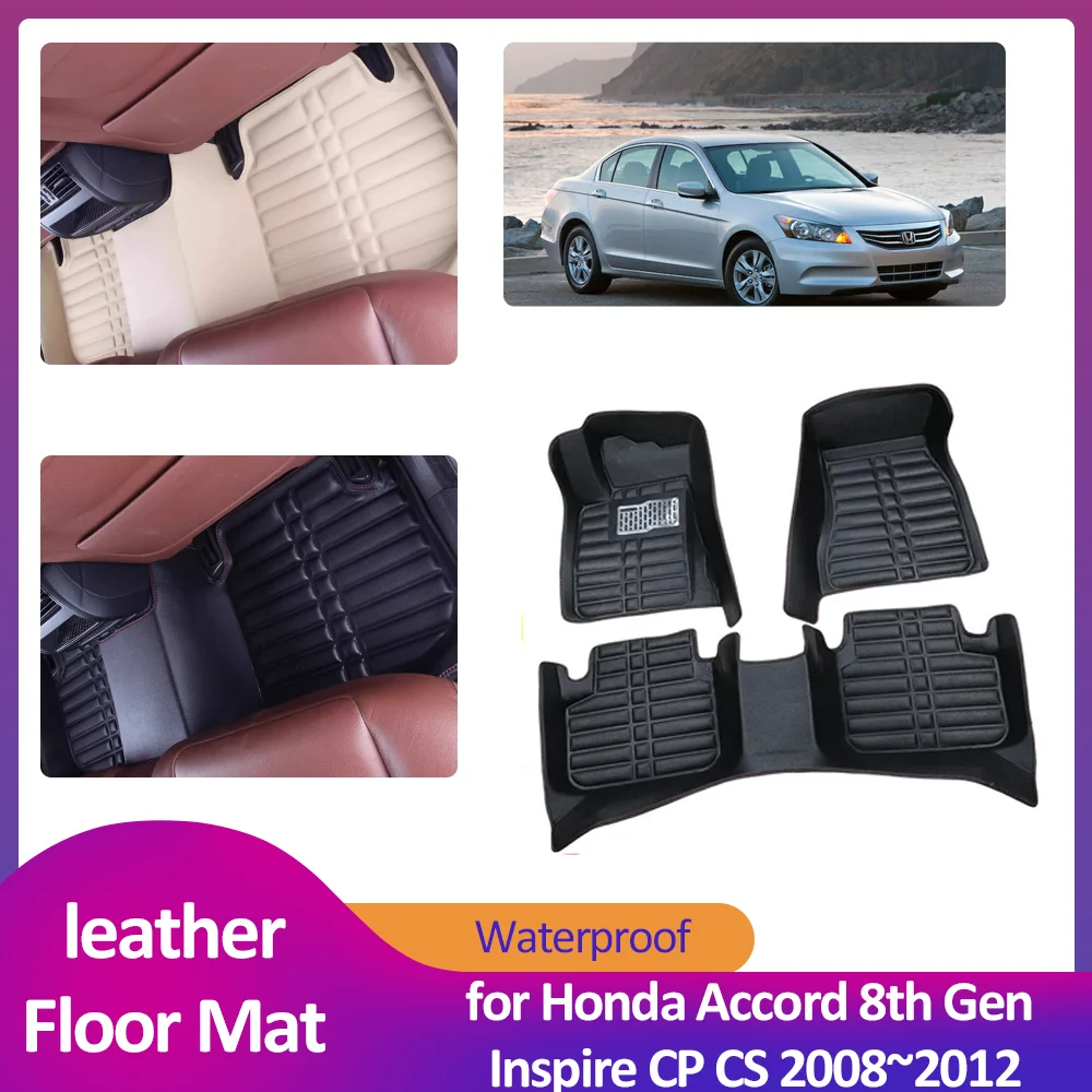 

Car Floor Mat for Honda Accord 8th Gen Inspire CP CS 2008~2012 Leather Foot Inner Liner Waterproof Carpet Pad Custom Accessories