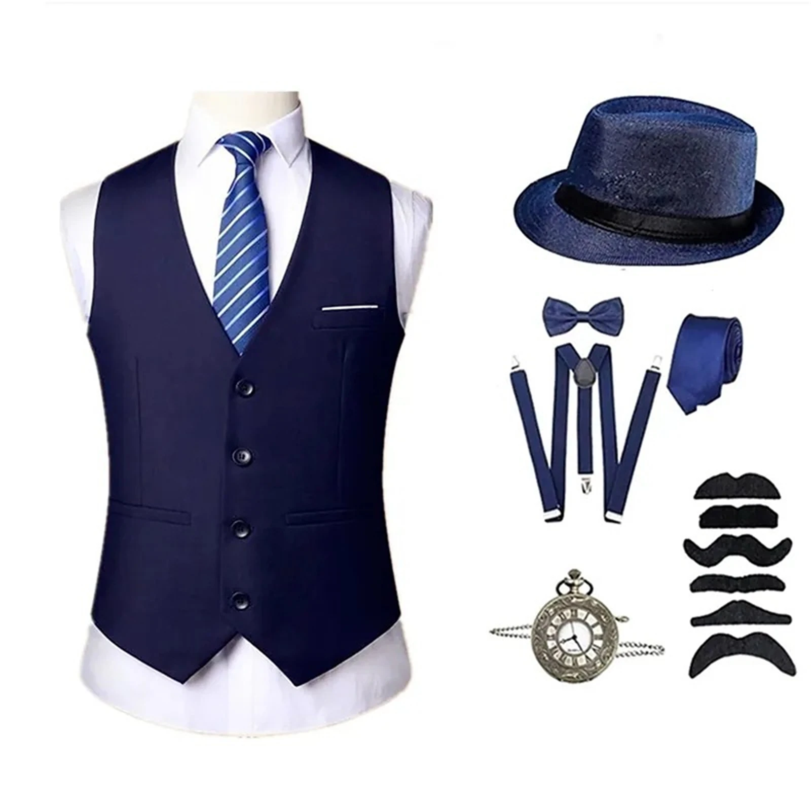 Costume Rétro Années 20 Homme – Gilet, Chapeau, Cravate et Montre – photo 4