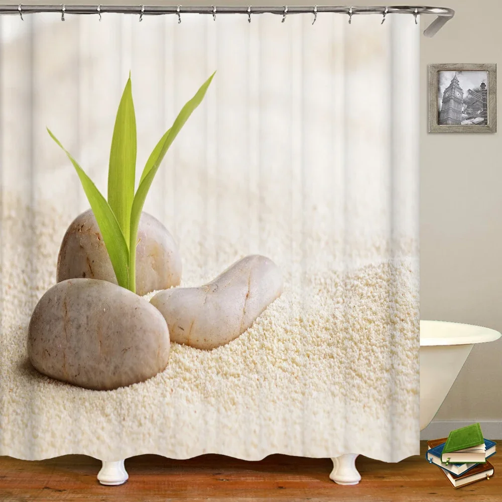Blumen Pflanze Kiesel gedruckt Dusch vorhang wasserdicht wasch bar Badezimmer dekorative Vorhang 3d Dusch vorhänge mit Haken 240x180
