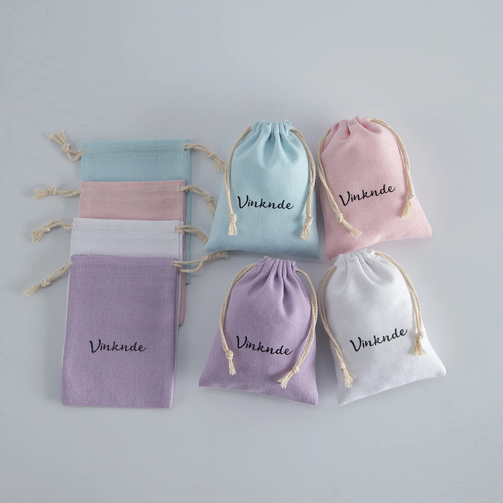 100pcs/lot Small Cotton Bags Custom Logo 8x10cm Wedding Christmas Drawstring Gift Pouches Charms Earrings Jewelry Packaging Bags