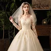New Spring White Ivory Champagne Wedding Dresses With Sleeve Illusion Long Appliques Lace Embroidery Ball Gowns vestido De Noiva 5