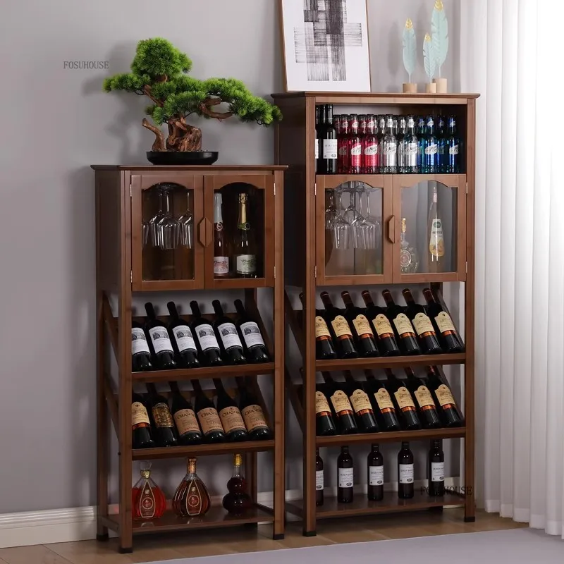 European Bamboo Wine Cabinets Living Room Modern Storage Display Cabinet Showcase Multi Layer Wine Rack Designer Bar Furniture
