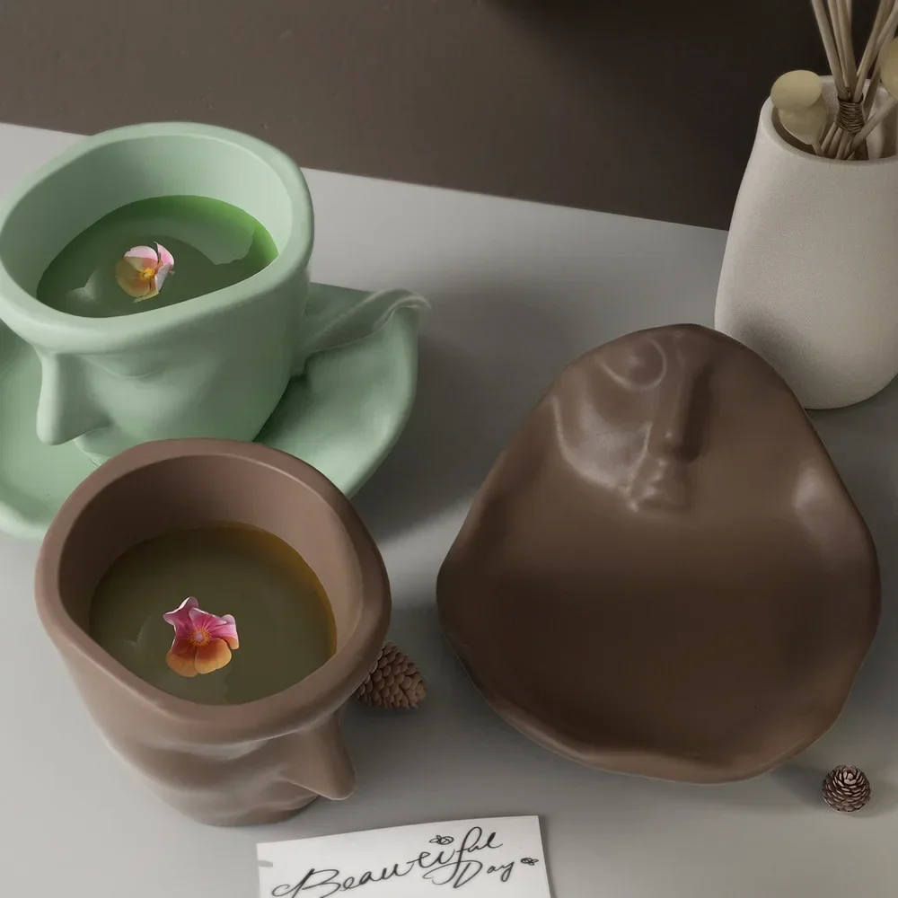 

New 3D Abstract Face Cup Mould Cement Vase Flowerpot Resin Silicone Mold Coffee Cup Handmade Candle Cup Molds DIY Home Gift
