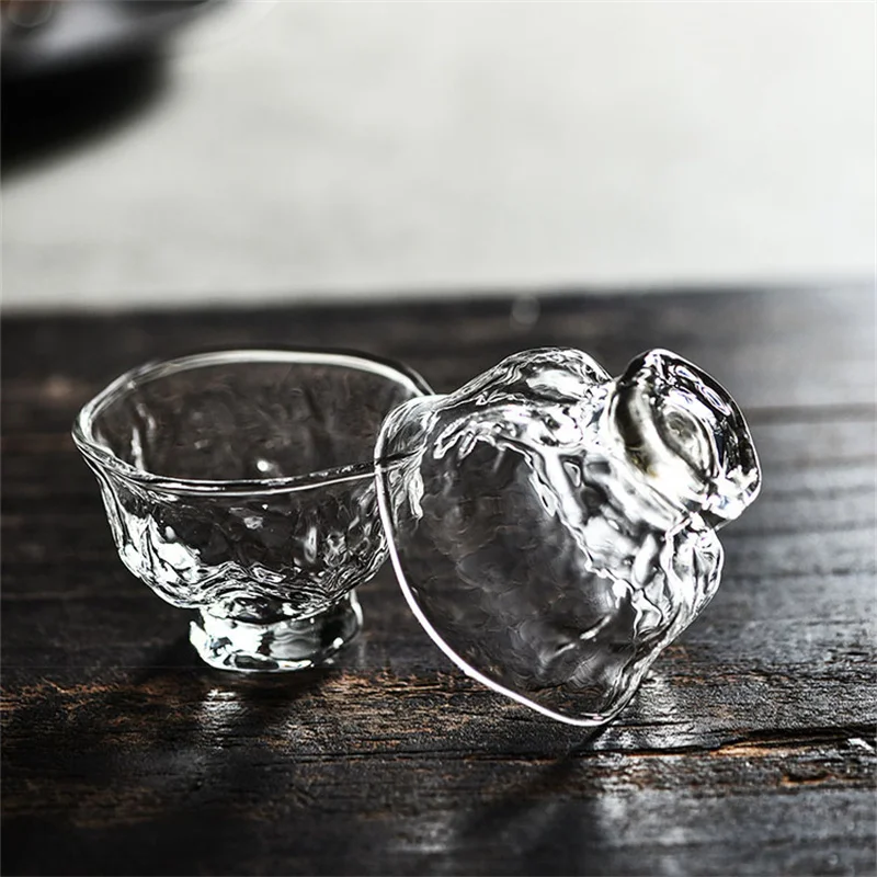 2Pcs/Lot Japanese Hammer Pattern 60ml Small Capacity Glass Tea Cup Tea Appreciateing Cup Kung Fu Accessories