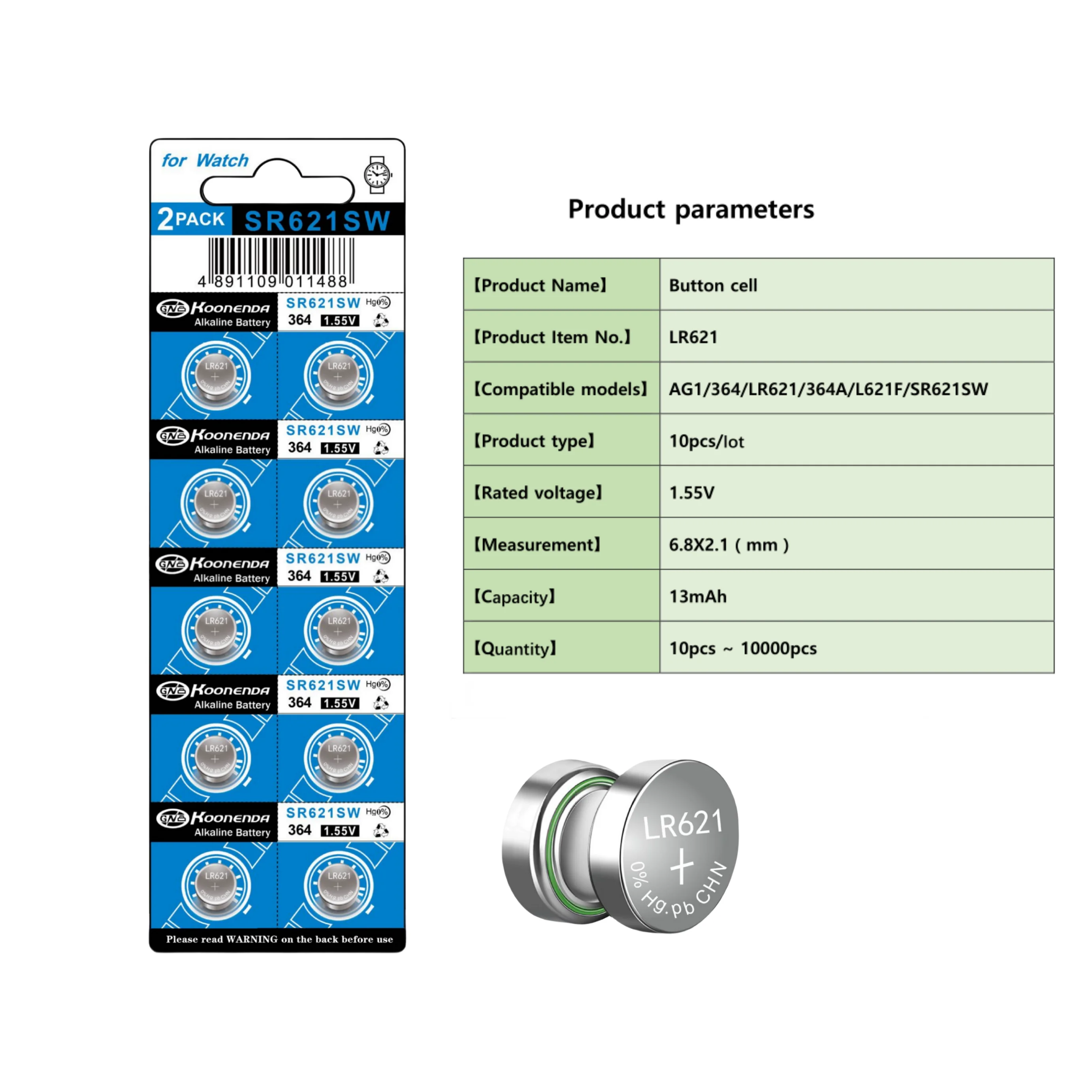 Фото Батарейки AG1 LR621 364, 1,55 в, 364 SR621SW LR621 621 LR60 CX60, щелочные батарейки для часов, игрушек, пультов дистанционного управления, 2-50 шт. №2
