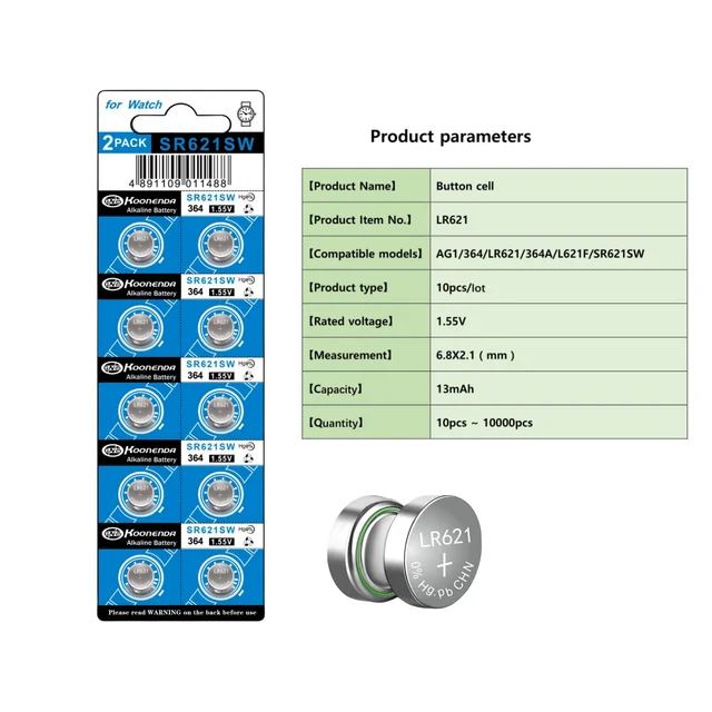 AG1 Battery LR621 364 Watch Battery 1.55V 364 SR621SW 621 LR60 CX60  Alkaline Button Cell Batteries for Watch Toys Remote 