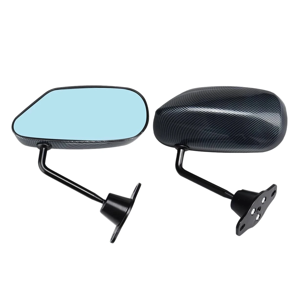 

2X Universal Car Carbon Fiber Autos Blue Rear View Mirror F1 Carbon Look Racing Side Mirror Glass & Wide Angle