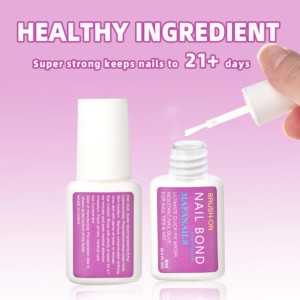 Brush-on Fast Drying Nail Glue 8ml for False Nails Glitter Acrylic Nail Rhinestone Decoration 1/5pcs Tips Bond Glue nail glue