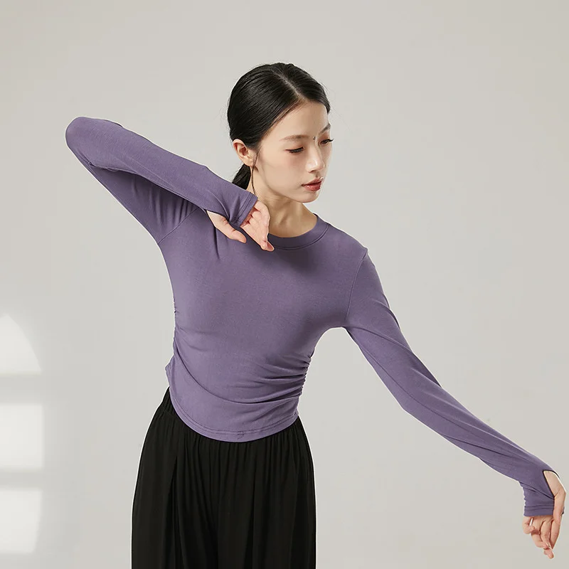 Frauen Yoga Shirt Erwachsene Klassischen Tanz T-Shirt Kurz Und Langarm Modern Dance Top Ballett Täglichen Ausbildung Kostüm Mädchen Strumpfhosen – Detail 10