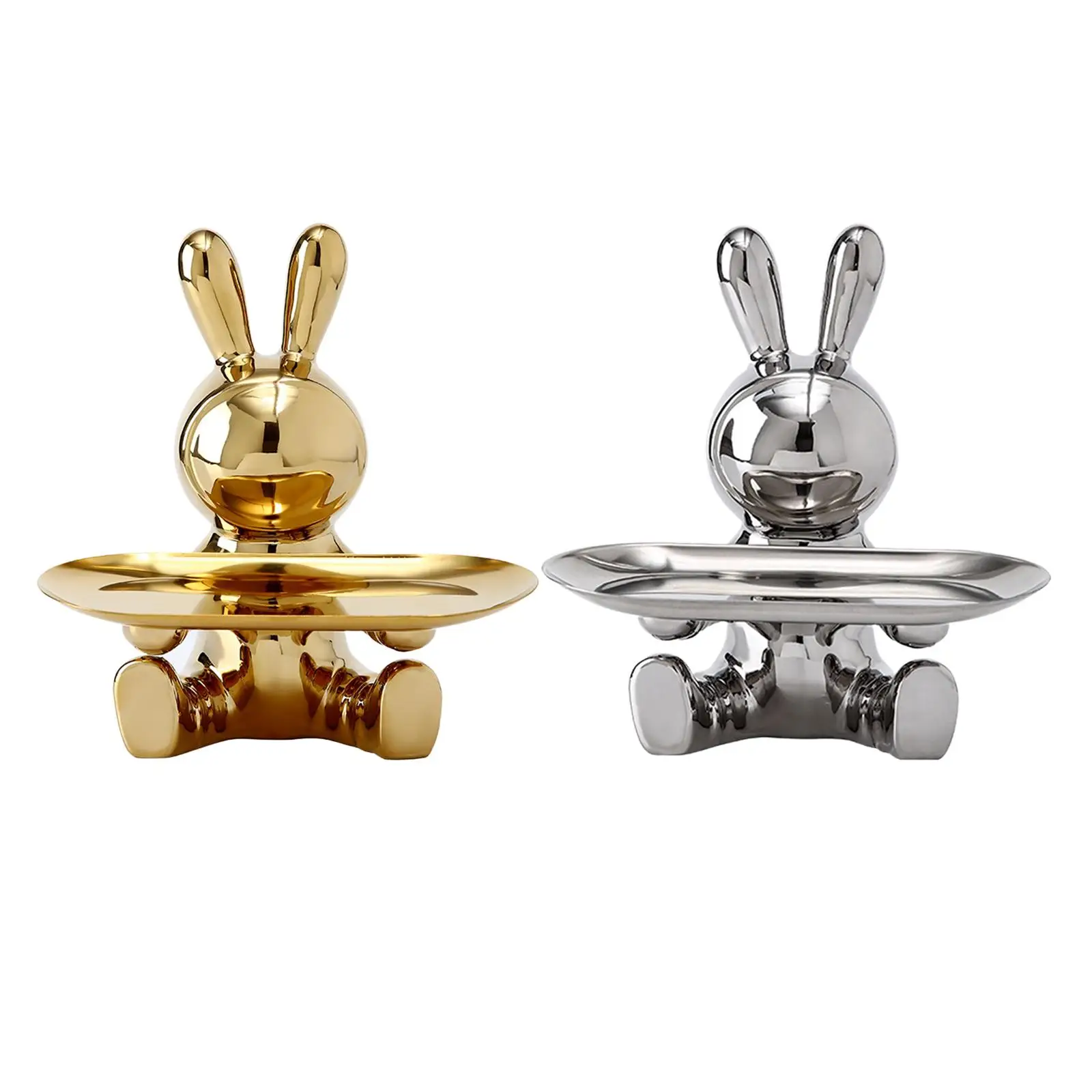 

Nordic Rabbit Figurine Cookie Candy Dish Ceramic Jewelry Tray Statue Home Table Decor Sculpture for Party Entryway Wedding