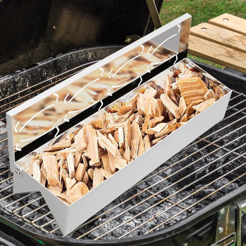 BBQ Smoker Box Outdoor Barbecue Smoker Box Stainless Steel Grilling Accessories With Convenient Hinge Lid For Maximum Fume