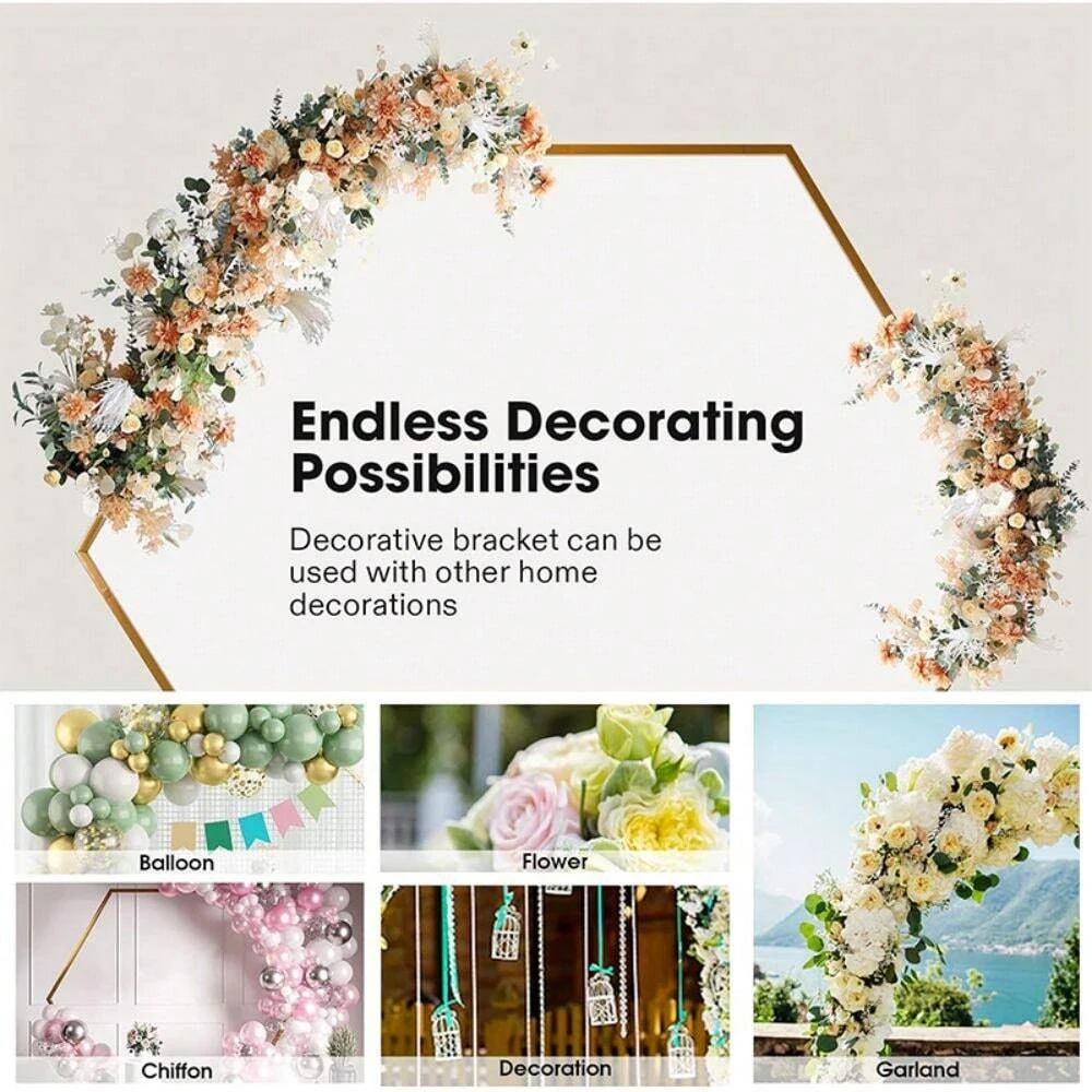1pcs Metal Frame Wedding Banquet Backdrop Decoration Balloon Arch Frame Flower Stand Birthday Party Home DIY Hexagon Arch Stand