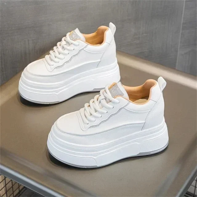 Genuine Leather Flats Casual Sneakers Women 2024 New Chunky Platform Sports Shoes Ladies High Heels Designer Tennis Thick Bottom 4