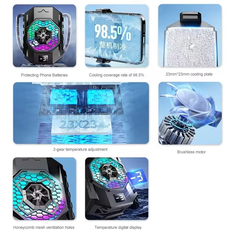 Phone Cooler SL31 Mobile phone back clamp radiator TEC cooler with temperature display cooling fan for iPhone Samsung Android phone games