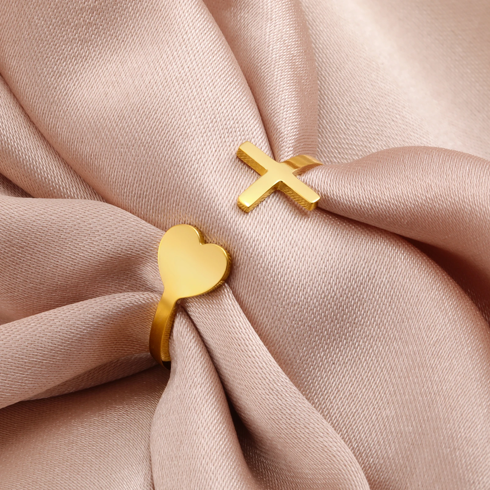 COOLTIME Jesus Kreuz Liebe Herz Ring für Frauen Edelstahl Christian verstellbare Paar passende Ringe Hochzeits schmuck Geschenk – Detail 8