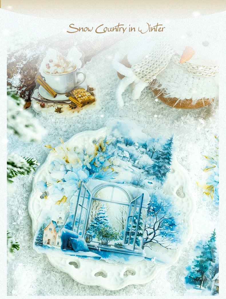 10 teile/paket Winter schnee landschaft PET Aufkleber DIY Scrapbooking Dekor Fotoalbum Kreative Schreibwaren Collage Materialien Aufkleber – Detail 8