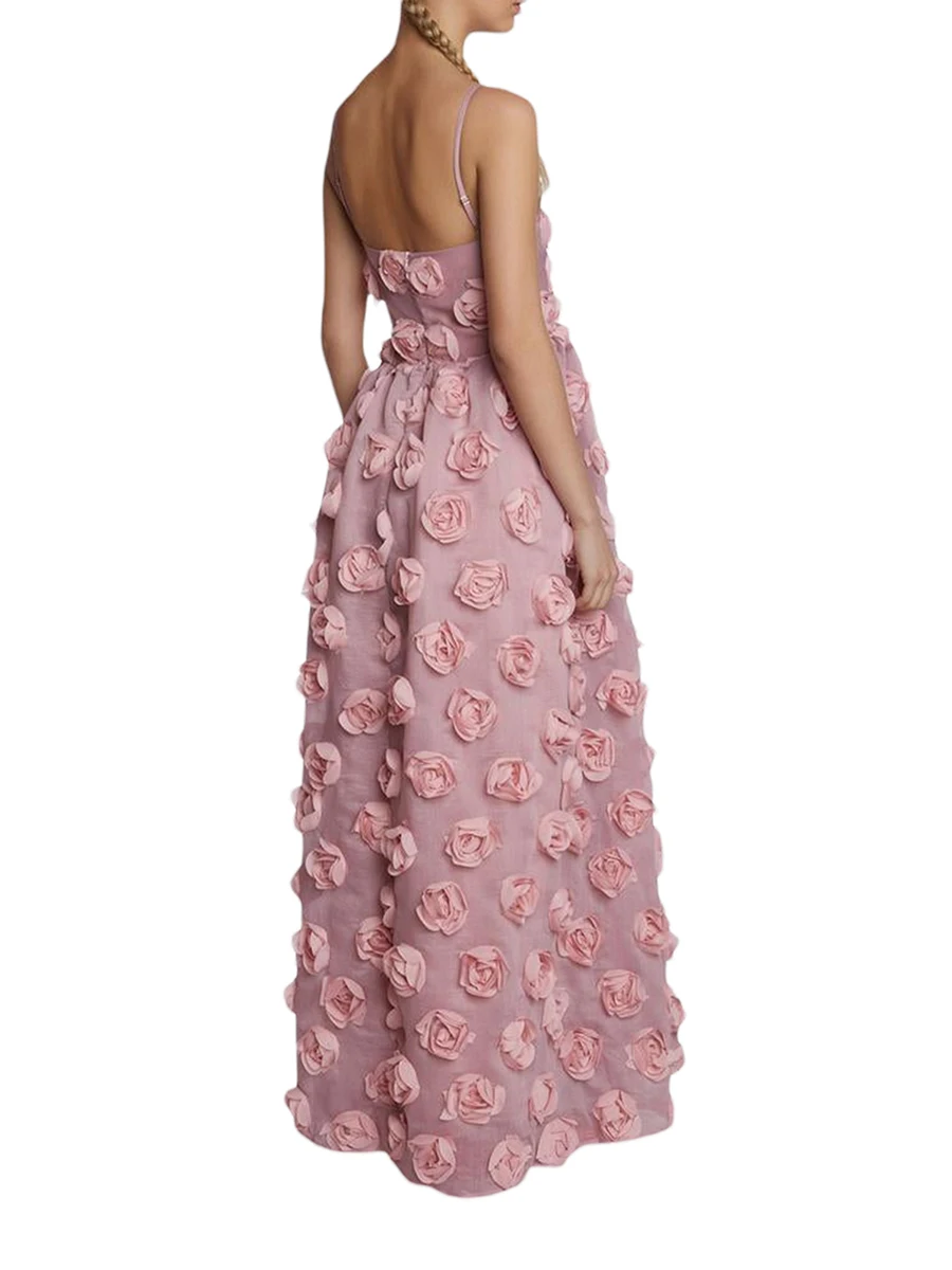

Women s Elegant Floral Print Spaghetti Strap Maxi Dress with Open Back and A-Line Silhouette