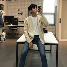  2023 Men Autumn Winter New Solid Color Knitted Jackets Men's V-neck Sweater Outerwear Male Single-breasted Cardigan Coats 