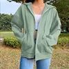 Autumn Fleece Hoodie Solid Color Hooded Korean Fashion Sweatshirts Long Sleeve Top Drawstring Pockets Loose Zipper Black Hoodies 2