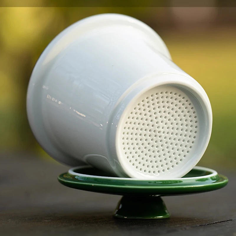 Chinese Style Ceramic Bamboo Panda pattern Mug Home Personal Creative Teacup With Cover Filtered Tea Water Separation 360ml, 1Pc