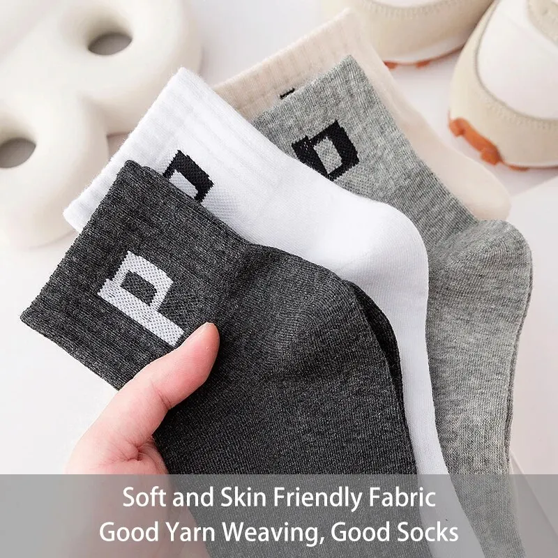 6 Pair Women's and Men's Unisex Spring/Summer Four Seasons Letter P Simple Fashion Trend Sports Comfortable Socks 5