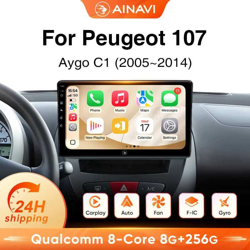Radio estéreo para coche Ainavi Android 13 para Peugeot 107 Toyota Aygo Citroen C1 2005-2014, CarPlay inalámbrico, Android Auto, pantalla táctil M 1