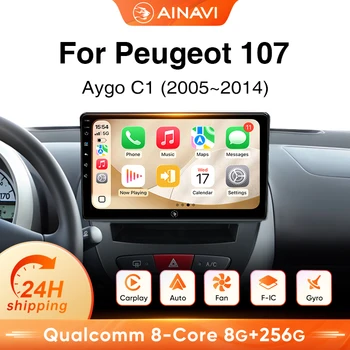 Radio estéreo para coche Ainavi Android 13 para Peugeot 107 Toyota Aygo Citroen C1 2005-2014, CarPlay inalámbrico, Android Auto, pantalla táctil M 1