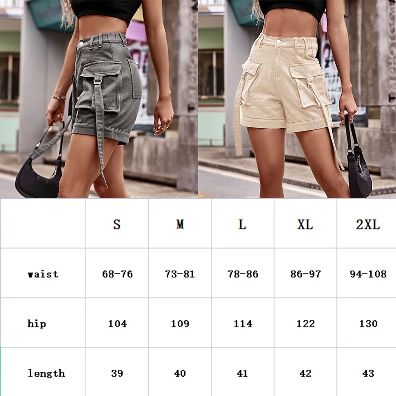 Women Summer Cargo Shorts Casual Pockets Beach Short Pants Harajuku Chic Short Pants All Match Streetwear Bottoms