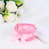 Imitation Rattan Round Small Flower Basket Pink/Purple/Orange/Blue/Yellow Decorative Woven Hand-held Flower Basket with handle 2