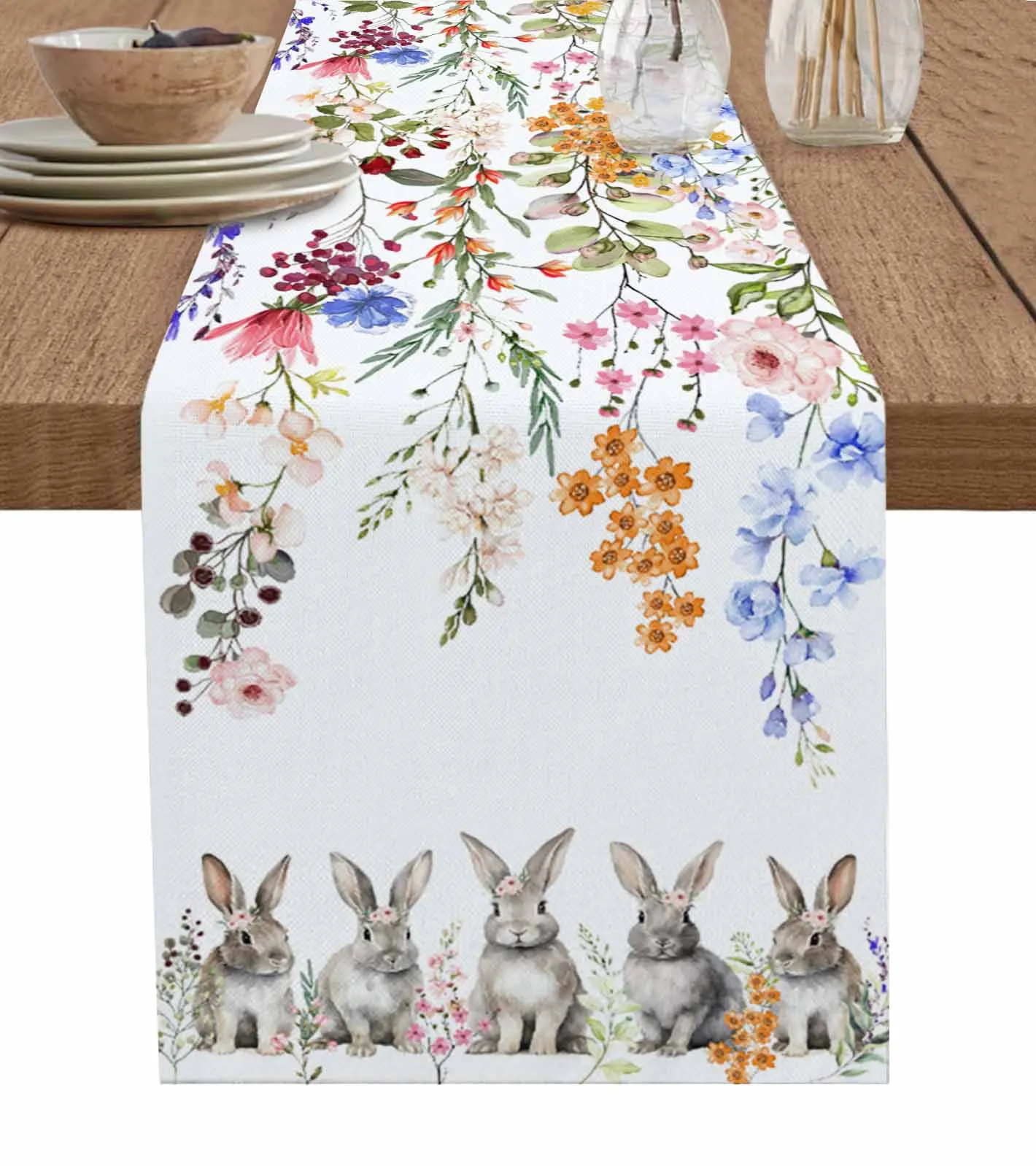 

Пасхальные травы, кролик, акварель, Настольная дорожка, обеденная настольная Обложка, ткань Вечерние