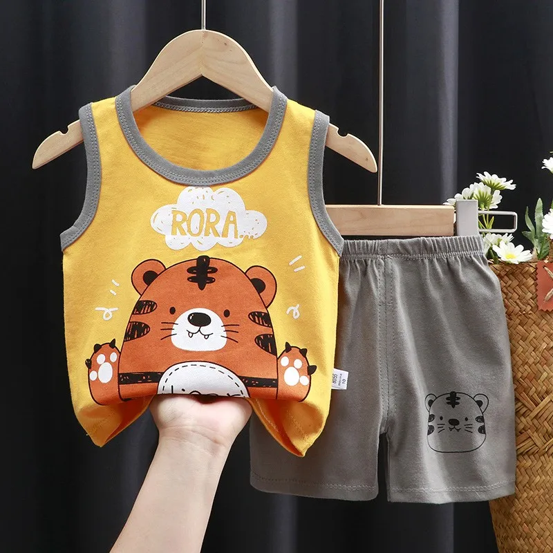 New Kids Vest Set Summer Cotton Baby Girls Vest Shorts 1-6 Years Old Baby Boys Sleeveless 2pcs Children's Clothing Sets
