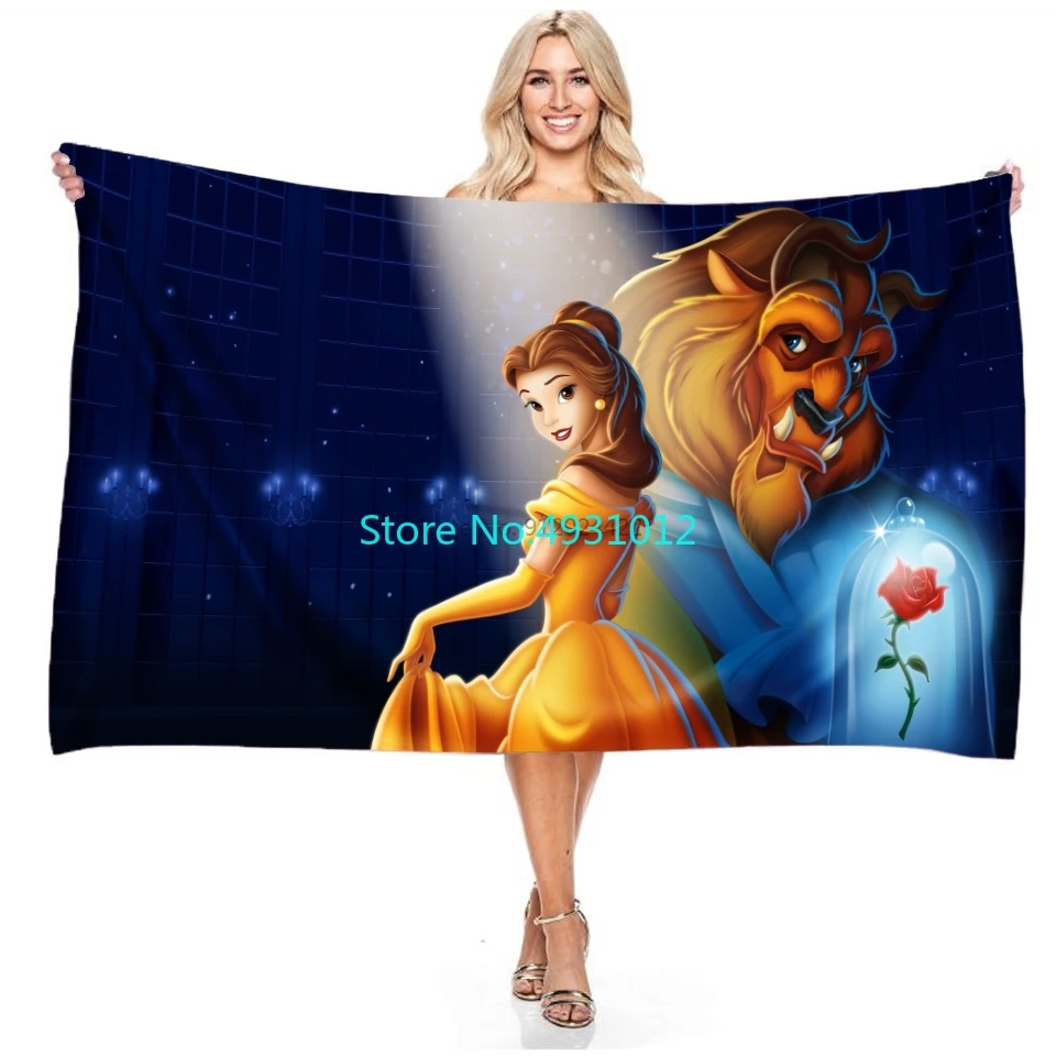 

Anime Classic Beauty and The Beast Shower Beach Towels Bath Towel Microfiber Washcloth 70x140cm 3D Printed Baby Child Kids Gift