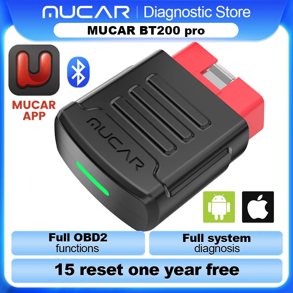 MUCAR BT200 & BT200 Pro Obd2 Automotive Diagnostic Tools BT200 Bluetooth obd2 Scanner Auto Alle Systemen Diagnose 15 Reset Monteur Tool