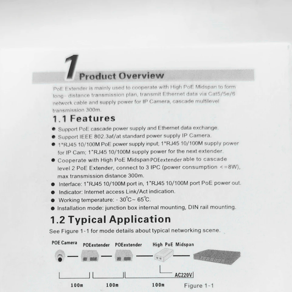 1 to 2 Port PoE Extender for IP Cams