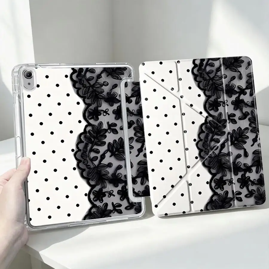 Elegant Black Lace Print Tablet Case with Pen Slot
