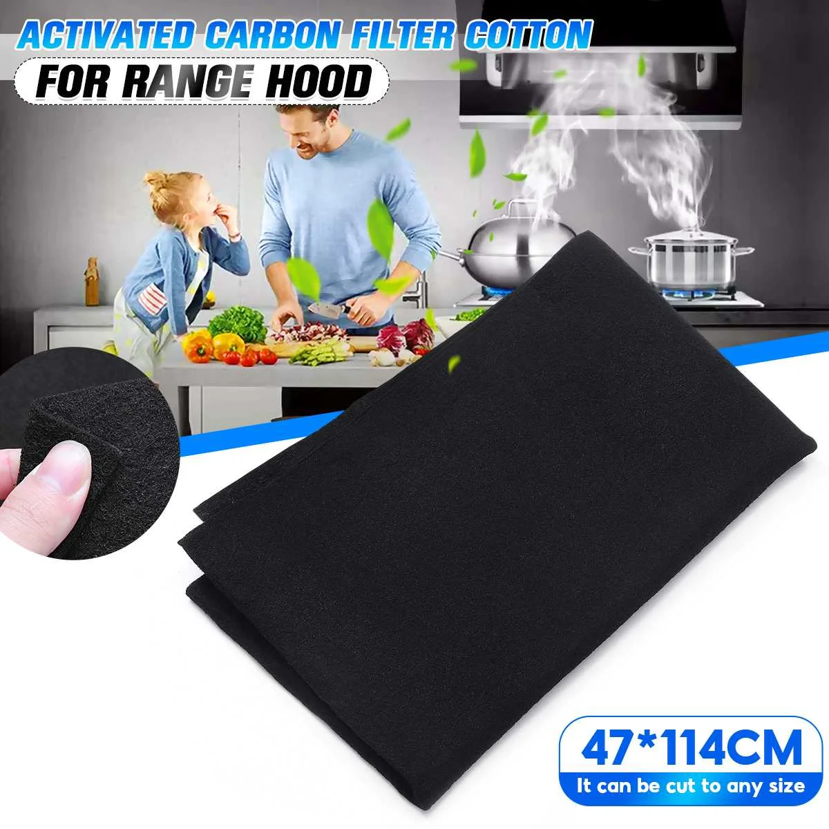 Filtro Cappa In Carbonio Attivo 57x47 Cm, In Poliuretano, Tagliabile A Misura, Per Cucine Domestiche E Professionali