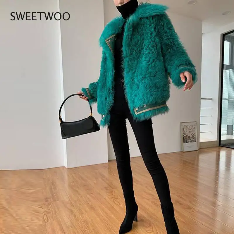 Faux Fur Sheepskin Coats for Women Winter Fashion Wool Coat Female Warm Turn Down Collar Outwear Sheep Shearing New Jacket 2022