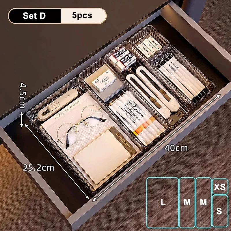 Durable Clear Plastic Drawer Organizer, Free combination Drawer Divider Storage Box, For Office Supply,Makeup,Kitchen Utensils 6