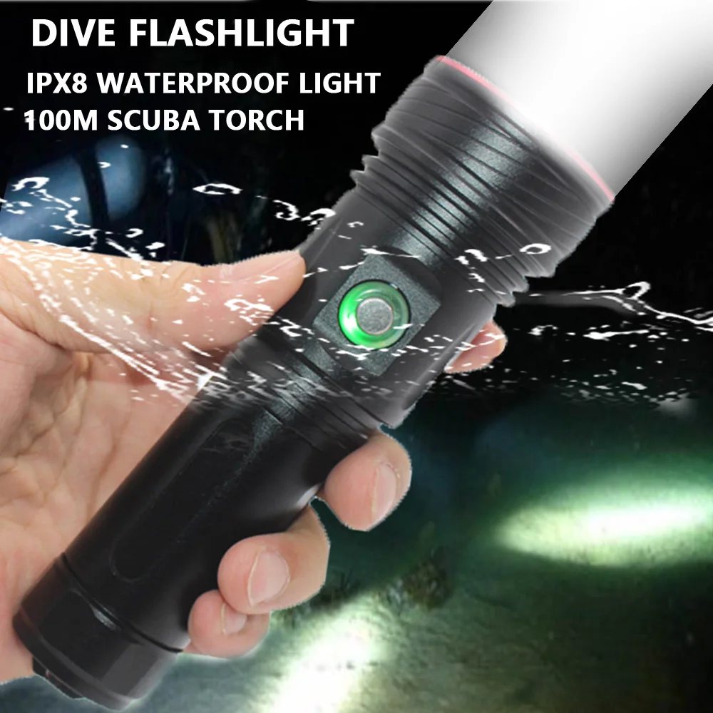 

LED Diving Flashlight XHP70.2 Dive Underwater Lights IPX8 Underwater 100M Waterproof Scuba Dive Torch Portable Camping Light