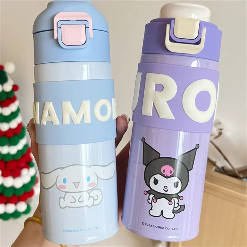 Kawaii Cinnamoroll Thermos Water Bottle Anime Kuromi My Melody Student Kid Portable Vacuum Sanrioed Water Cup Thermal Water Cup