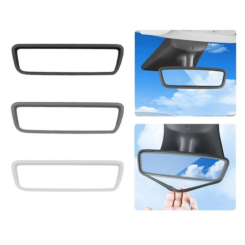 Rearview Mirror Protector Rearview Mirror Cover Rear View Mirror Protector Frame Cover For Tesla Model 3 Y Center Console Rearview Protector Trim Silicone Case Car Accessories