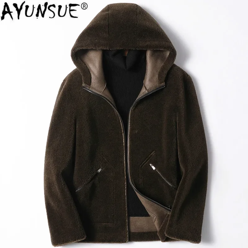 

Мужская куртка AYUNSUE из 2020-ной овечьей шерсти, с капюшоном, 100%, KJ4959