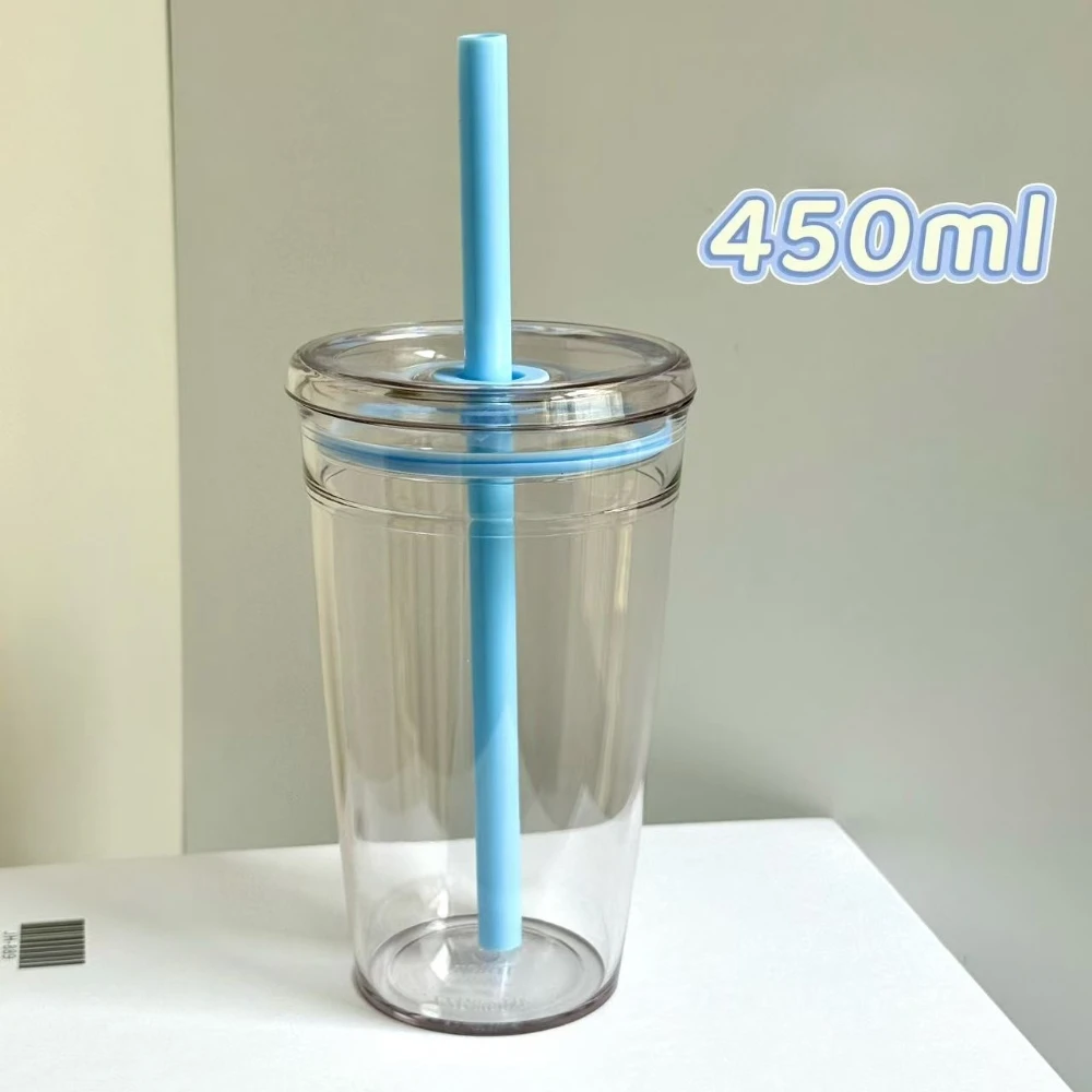 New 450ml Drinkware Straw Cup Reusable Transparent Coffee Cup Plastic Single Layer Car Tumbler Home Office Water Cup LIJIAO