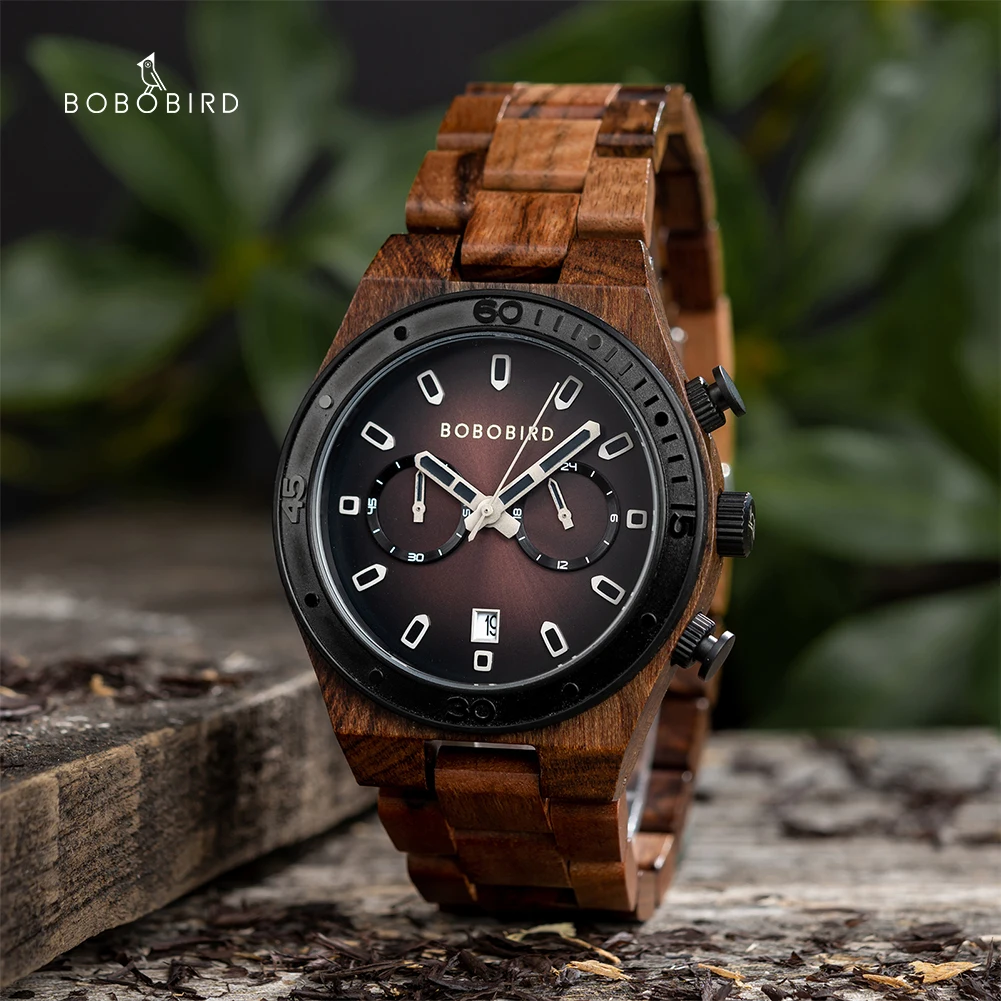 BOBO BIRD Wooden Men Watch Fashion Business Quartz Wristwatch Custom  Engraved Wood Chronograph Watches with Date Display - AliExpress